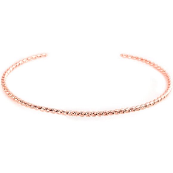 Lotus Stone Design Rose Gold Filled Twisted Rope Cuff Bracelet for Women, Medium - Picture 1 of 9